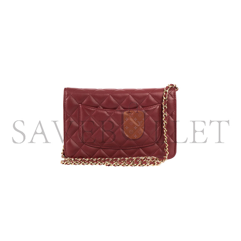 Ch*el dark red lambskin matelasse wallet on chain (19*13*4cm)